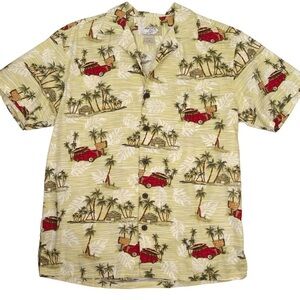 Men’s High Surf Island Print Button Down‎ Cool Cotton Short Sleeve Shirt, Medium